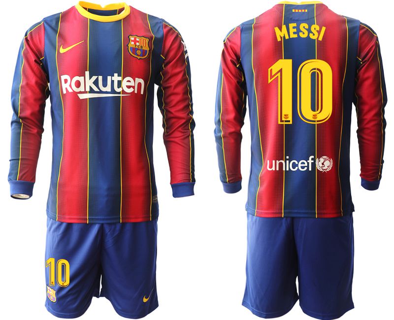 Men 2020-2021 club Barcelona home long sleeve #10 red Soccer Jerseys